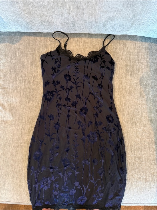 Lucy in the Sky Dresses & Skirts - Lucy in the Sky fitted&lined dress in black w dk blue velvet flowers. Cool dress